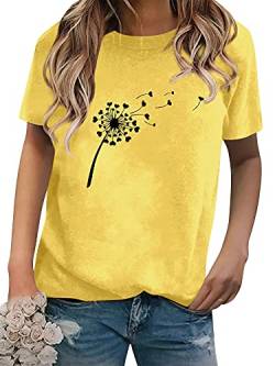 Dresswel Damen Löwenzahn Pusteblume T-Shirt Frauen Sommer Oberteile Rundhals Kurzarm Shirt Tops Tee von Dresswel