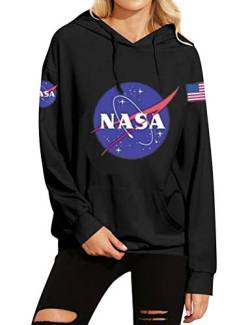 Dresswel Damen NASA Hoodie Kapuzenpullover mit Warmes Fleece Pullover Kapuzenpulli Top Jumper Sweatshirt mit Känguru-Tasche, 1-black, S von Dresswel