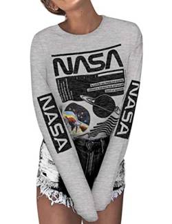 Dresswel Damen NASA Langarmshirt Planet Grafik Drucken Rundhals Langarm Hemd T-Shirt Tops Sweatshirt Bluse Pullover von Dresswel