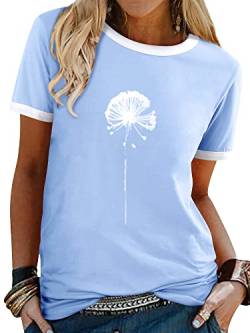 Dresswel Damen Pusteblume Löwenzahn T Shirt Blume Drucken Oberteile Sommer Top Rundhals Kurzarm T-Shirt Bluse von Dresswel