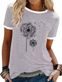 Dresswel Damen Pusteblume T-Shirt Retro Löwenzahn Druck Rundhals Kurzarm Tee Shirts Sommer Tops Oberteile für Frauen von Dresswel