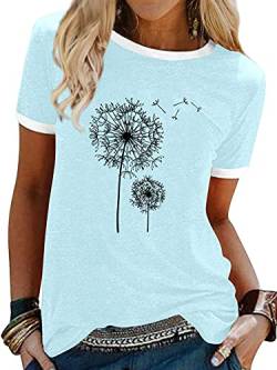 Dresswel Damen Pusteblume T-Shirt Retro Löwenzahn Druck Rundhals Kurzarm Tee Shirts Sommer Tops Oberteile für Frauen von Dresswel