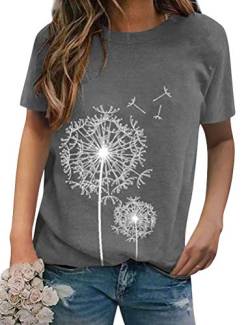 Dresswel Damen Pusteblume T-Shirt Retro Löwenzahn Druck Rundhals Kurzarm Tee Shirts Sommer Tops Oberteile für Frauen von Dresswel