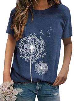 Dresswel Damen Pusteblume T-Shirt Retro Löwenzahn Druck Rundhals Kurzarm Tee Shirts Sommer Tops Oberteile für Frauen von Dresswel