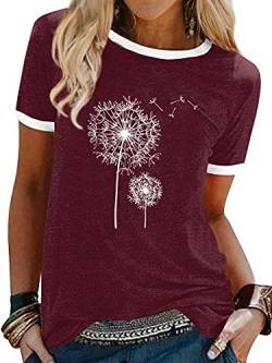 Dresswel Damen Pusteblume T-Shirt Retro Löwenzahn Druck Rundhals Kurzarm Tee Shirts Sommer Tops Oberteile für Frauen von Dresswel