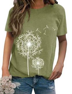 Dresswel Damen Pusteblume T-Shirt Retro Löwenzahn Druck Rundhals Kurzarm Tee Shirts Sommer Tops Oberteile für Frauen von Dresswel