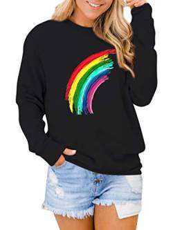 Dresswel Damen Regenbogen Druck Pullover Rundhals Langarm Sweatshirt Elegante Pulli Top Langarmshirt Bluse von Dresswel