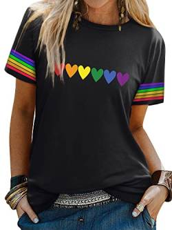 Dresswel Damen Regenbogen Strifen T-Shirt Rundhals Bunte Flagge Druck LGBTQ Lesbian Gay Pride Vintage Tee Shirt Sommer Oberteil Tee Tops von Dresswel