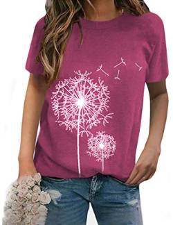 Dresswel Damen-T-Shirt, Pusteblumen-Design, niedlicher Grafikdruck, Rundhalsausschnitt, kurzärmelig, Sommer-Top, Basic-T-Shirts, 2-rosig, M von Dresswel