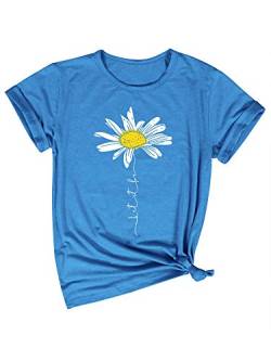 Dresswel Damen T-Shirt Let It Be Gänseblümchen, Grafikdruck, Rundhalsausschnitt, kurzärmelig, 2-seeblau, M von Dresswel
