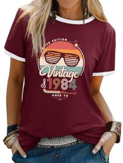Dresswel Damen-T-Shirt im Vintage-Stil 1984, zum 40. Geburtstag, Rundhalsausschnitt, kurzärmelig, Retro, klassisch, 40 Jahre alt, 2-weinrot, M von Dresswel
