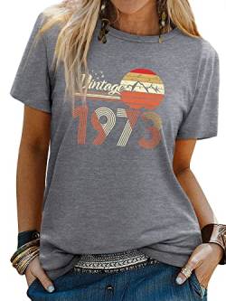 Dresswel Damen Vintage 1973 T-Shirt 50. Geburtstag 50 Jahre Geschenk Frauen Rundhals Kurzarm Retro Tee Shirts Oberteil Tops von Dresswel