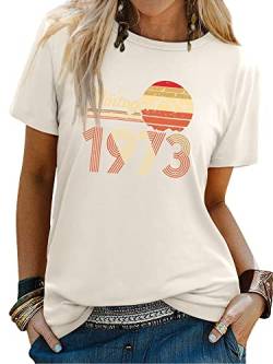 Dresswel Damen Vintage 1973 T-Shirt 50. Geburtstag 50 Jahre Geschenk Frauen Rundhals Kurzarm Retro Tee Shirts Oberteil Tops von Dresswel