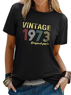 Dresswel Damen Vintage 1973 T-Shirt 50. Geburtstag 50 Jahre Geschenk Frauen Rundhals Kurzarm Retro Tee Shirts Oberteil Tops von Dresswel