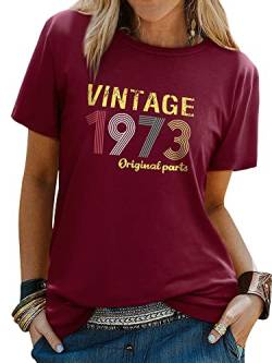 Dresswel Damen Vintage 1973 T-Shirt 50. Geburtstag 50 Jahre Geschenk Frauen Rundhals Kurzarm Retro Tee Shirts Oberteil Tops von Dresswel