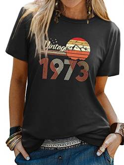 Dresswel Damen Vintage 1973 T-Shirt 50. Geburtstag 50 Jahre Geschenk Frauen Rundhals Kurzarm Retro Tee Shirts Oberteil Tops von Dresswel