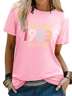 Dresswel Damen Vintage 1983 Original Parts T-Shirt 40. Geburtstag 40 Jahre Tshirt Kurzarm Rundhals Retro Klassiker Tee Shirts Oberteil Tops von Dresswel