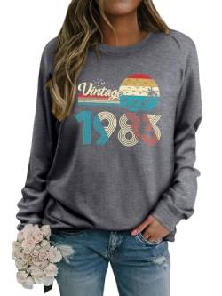 Dresswel Damen Vintage 1983 Sweatshirt Pullover Retro 40. Geburtstag 40 Jahre Kleidung Rundhals Langarmshirt Basic Baumwolle Bluse Tops von Dresswel