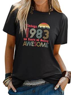 Dresswel Damen Vintage 1983 T-Shirt 40 Years of Being Awesome 40. Geburtstag 40 Jahre Tshirt Kurzarm Rundhals Retro Klassiker Tee Shirts Oberteil Tops von Dresswel