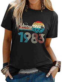 Dresswel Damen Vintage 1983 T-Shirt 40 Years of Being Awesome 40. Geburtstag 40 Jahre Tshirt Kurzarm Rundhals Retro Klassiker Tee Shirts Oberteil Tops von Dresswel