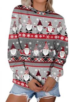 Dresswel Damen Weihnachtspullover Weihnachtsmann Zwerge 3D Druck Weihnachten Sweatshirt Xmas Pullover Pulli Langarmshirt Oberteil von Dresswel