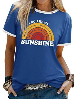 Dresswel Damen You Are My Sunshine T-Shirt Kurzarm Rundhals Tee Shirts Regenbogen Grafik Drucken Sommer Oberteile Tee Tops von Dresswel