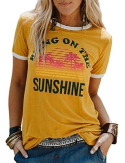Dresswel Frauen Bring On The Sunshine T-Shirt Kurzarm Rundhals Tee Tops Brief Print Shirts, 1-Gelb, M von Dresswel