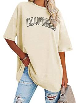 Dresswel Oversized T Shirt Damen California Brief drucken Vintage T-Shirt Kurzarm Rundhals Sommer Oberteile Lose Bluse Lang Tunika Top für Teenager Mädchen von Dresswel