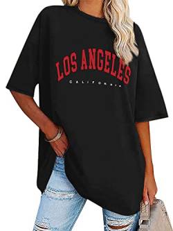 Dresswel Oversized T Shirt Damen Los Angeles California Brief drucken Vintage T-Shirt Kurzarm Rundhals Sommer Oberteile Lose Bluse Lang Tunika Top für Teenager Mädchen von Dresswel