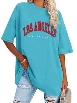 Dresswel Oversized T Shirt Damen Los Angeles California Brief drucken Vintage T-Shirt Kurzarm Rundhals Sommer Oberteile Lose Bluse Lang Tunika Top für Teenager Mädchen von Dresswel