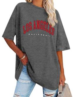 Dresswel Oversized T Shirt Damen Los Angeles California Brief drucken Vintage T-Shirt Kurzarm Rundhals Sommer Oberteile Lose Bluse Lang Tunika Top für Teenager Mädchen von Dresswel