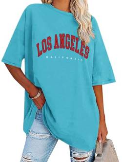 Dresswel Oversized T Shirt Damen Los Angeles California Brief drucken Vintage T-Shirt Kurzarm Rundhals Sommer Oberteile Lose Bluse Lang Tunika Top für Teenager Mädchen von Dresswel