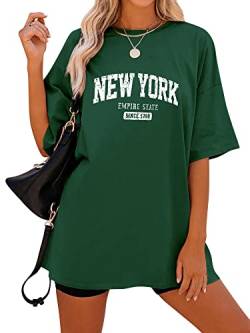 Dresswel Oversized T Shirt Damen New York Brief drucken Vintage T-Shirt Kurzarm Rundhals Retro Tee Shirts Sommer Oberteile Lose Bluse Lang Tops für Teenager Mädchen von Dresswel