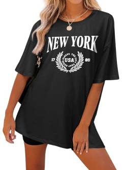 Dresswel Oversized T Shirt Damen New York Brief drucken Vintage T-Shirt Kurzarm Rundhals Retro Tee Shirts Sommer Oberteile Lose Bluse Lang Tops für Teenager Mädchen von Dresswel