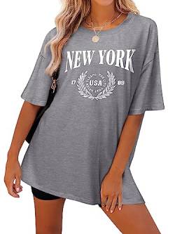 Dresswel Oversized T Shirt Damen New York Brief drucken Vintage T-Shirt Kurzarm Rundhals Retro Tee Shirts Sommer Oberteile Lose Bluse Lang Tops für Teenager Mädchen von Dresswel