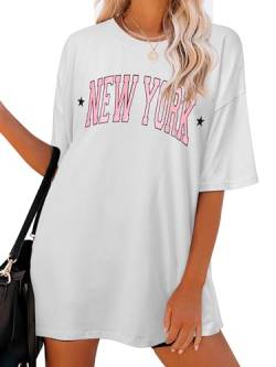 Dresswel Oversized T Shirt Damen New York Brief drucken Vintage T-Shirt Kurzarm Rundhals Sommer Oberteile Lose Bluse Lang Tunika Top für Teenager Mädchen von Dresswel