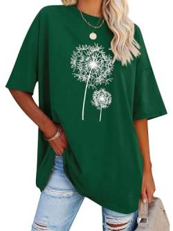 Dresswel Tshirt Damen Oversize Pusteblume Druck T-Shirt Kurzarm Rundhals Lässiges Löwenzahn Blumen Tee Shirts Sommer Oberteile Lose Lang Tops Bluse für Teenager Mädchen von Dresswel