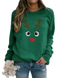 Dresswel Weihnachtspullover Damen Merry Christmas Sweatshirt Lustig Rudolph Rentier Druck Baumwolle Weihnachten Weihnachts Xmas Pullover Weihnachtspulli Teenager Mädchen von Dresswel