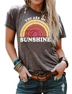 Dresswel You Are My Sunshine T-Shirt Damen Kurzarm Rundhals Tee Shirts Regenbogen Grafik Drucken Oberteile Tee Tops von Dresswel