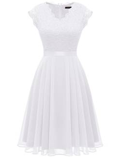 Dressystar Abendkleider Elegant für Hochzeit Sommerkleid Damen Brautkleid Kurz Standesamt Kleid Cocktailkleid Spitzenkleid Weiß XL von Dressystar