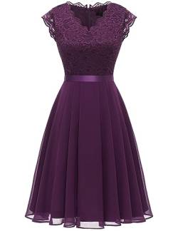 Dressystar Cocktailkleid Elegant Hochzeit A Linie Abendkleid Damen Knielang Chiffon Abschlusskleid Kurz Grape S von Dressystar