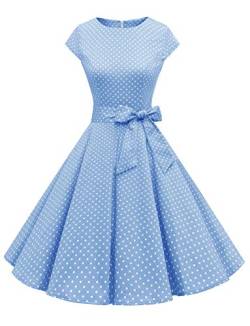 Dressystar DS1956 Kleid Audrey Hepburn, klassisch, Vintage, 50er und 60er Jahre Stil mit Ärmeln, Blau - Sky Blue, Small von Dressystar