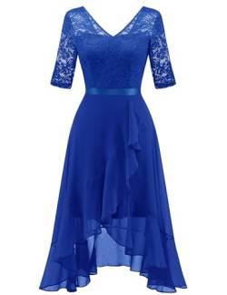 Dressystar Damen Abendkleid Elegant V Ausschnitt Kleid Kurz Ärmel Festlich Cocktailkleid Ballkleider Silvester Royalblau XXL von Dressystar