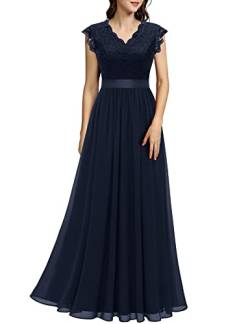 Dressystar Damen Abendkleid Elegant für Hochzeit Spitze Chiffon Lang Ballkleider Maxi Kleid Sommer Mädchen Cocktailkeider Marineblau M von Dressystar