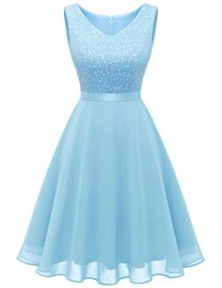 Dressystar Damen Abendkleider Elegant Konfirmationskleider Festliche Cocktailkleider für Hochzeit Jugendweihe Kleider Blau M von Dressystar