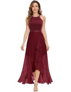 Dressystar Damen Abendkleider Elegant für Hochzeit Neckholder Maxi Brautkleid Jugendweihes Festliches Partykleid Dunkelrot L von Dressystar