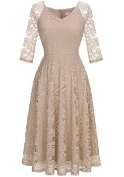 Dressystar Damen Elegant A-Linie Spitzenkleid Sommer Hochzeit Party Abendkleid Cocktailkleid Champagner 3XL von Dressystar