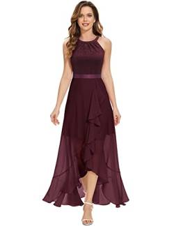 Dressystar Damen Elegant Abendkleider Hochzeit Neckholder Ballkleider Maxi Brautjunferkleid Rüschen Swing Saum Burgunderrot XL von Dressystar