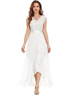 Dressystar Damen Elegant Abendkleider Hochzeit V-Ausschnitt Cocktailkleid Maxi Lang Brautkleid Standesamt Weiß XL von Dressystar