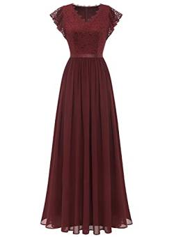 Dressystar Damen Elegant Abschlussballkleid Lang Maxi Chiffon Festlich Partykleid Burgunderrot L von Dressystar